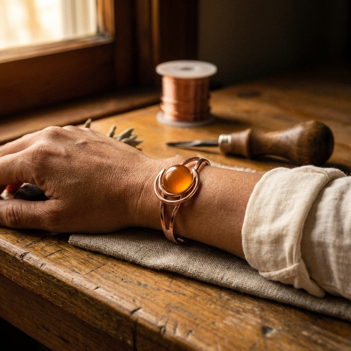 Cobre y Alma Pulsera de Cobre con Esfera de Alma Naranja