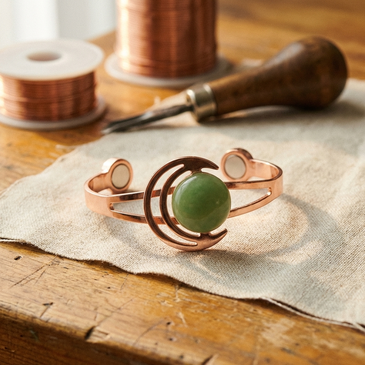 Cobre y Alma Pulsera de Cobre con Esfera de Alma Verde